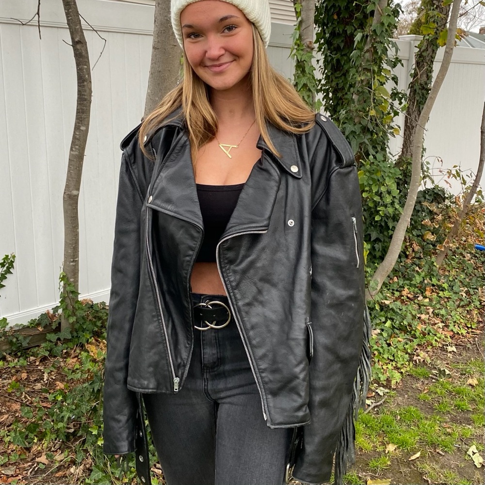 Vintage 80s Diamond Leathers Fringed Moto Jacket
